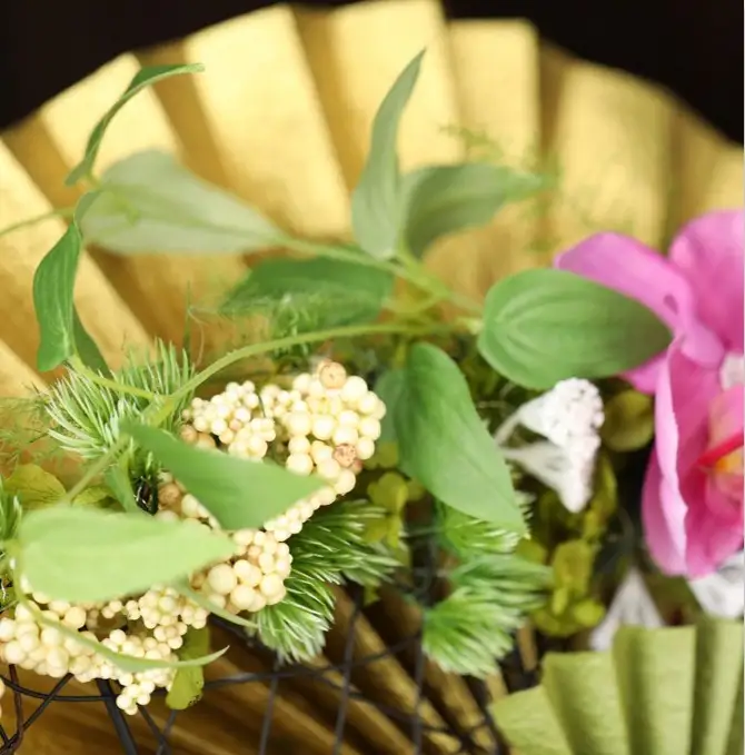 アートフラワーアレジメント 扇とラン アートフラワー 蘭 光触媒 和室 お正月 新年 お祝い 季節のお花 あとりえヒロ 岩手県 北上市  I0019