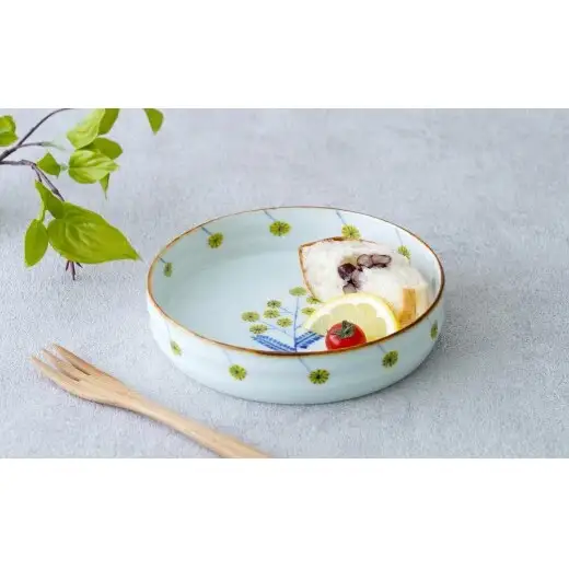 有田焼 ミモザ突立 5寸皿【染付の器 匠】食器 器 うつわ 手描き手造り 朝食 パン皿 サラダ プレート スイーツ gb006