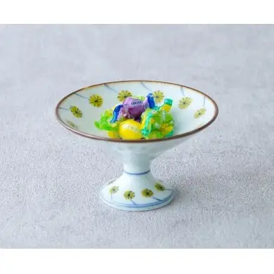 有田焼 ミモザ 高台鉢 【染付の器 匠】食器 器 うつわ 手描き 手造り 菓子鉢 デザート皿 gb007