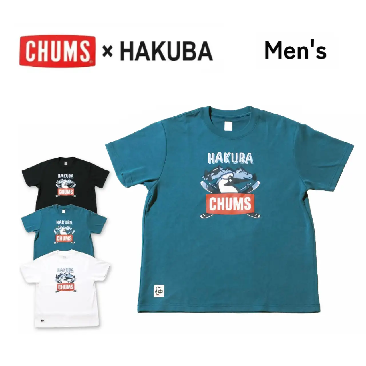 【CHUMS×HAKUBA】 BOOBYFACE フロントプリント Tシャツ メンズ　M /ティールブルー