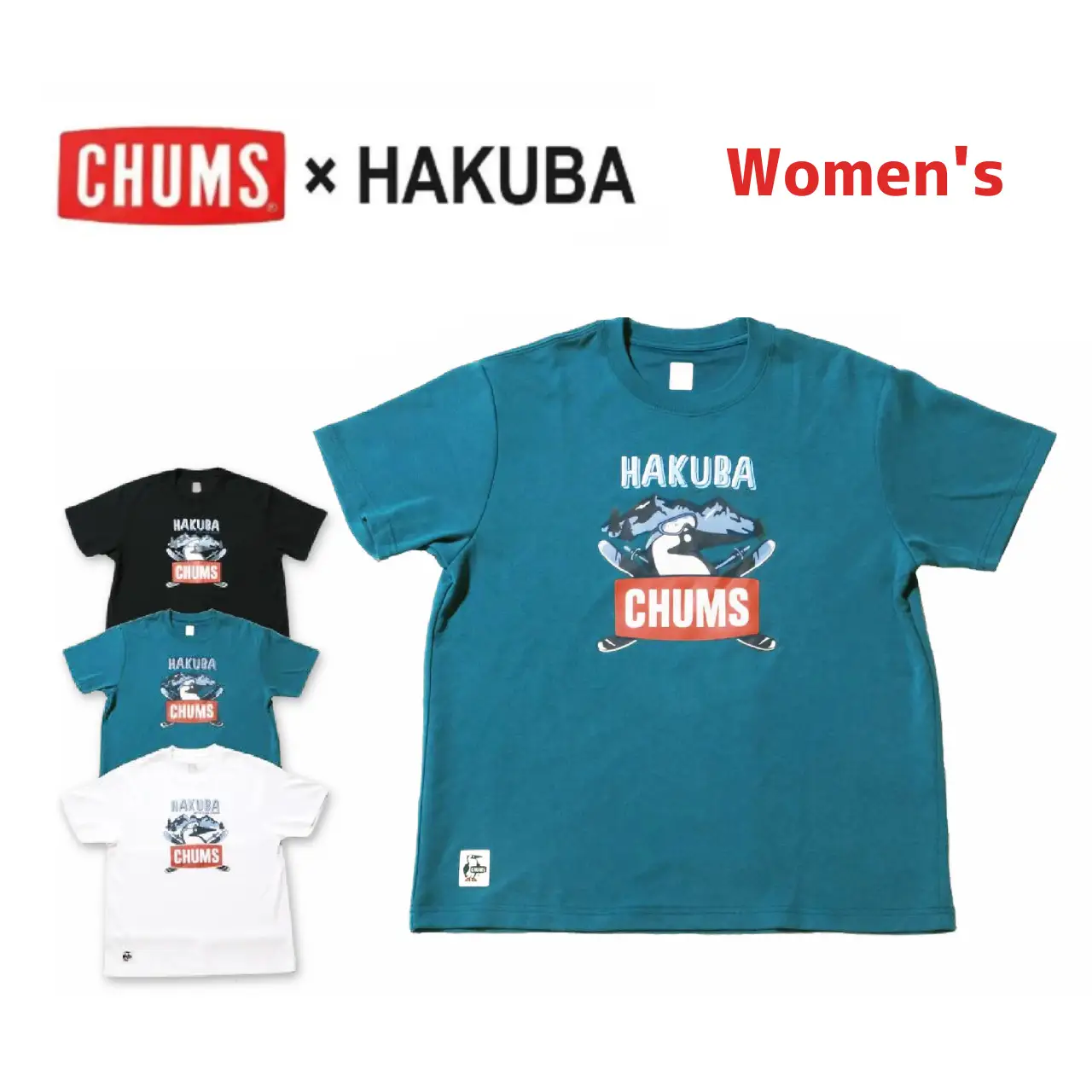 【CHUMS×HAKUBA】 BOOBYFACE フロントプリント Tシャツ ウィメンズ　L /ブラック