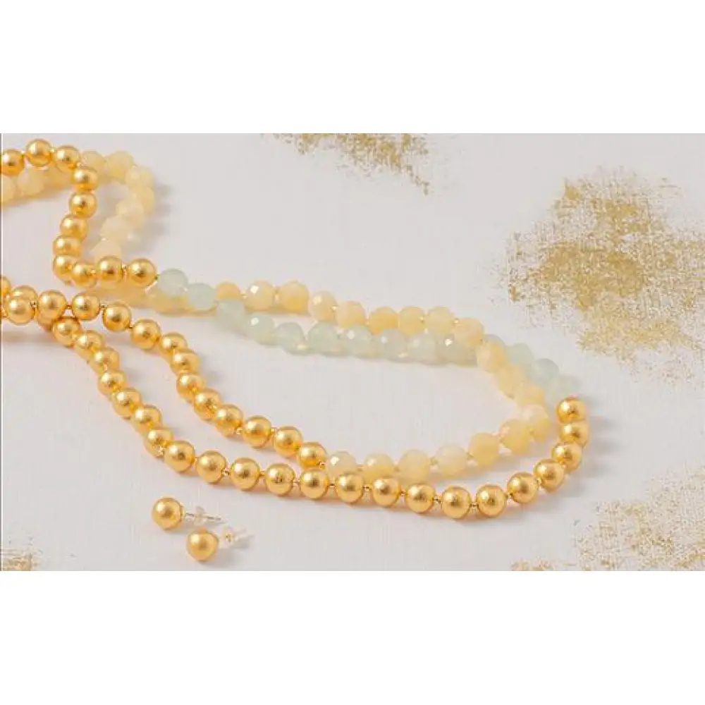 金沢箔　箔珠ロングネックレス＆ピアス（純金プラチナ箔・永遠色）