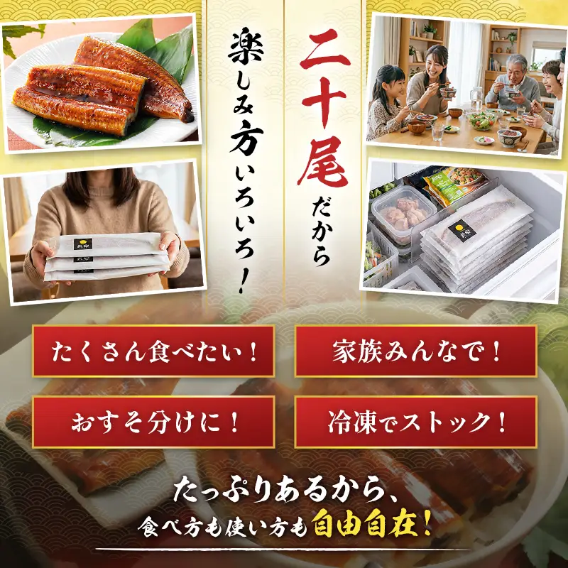 国産 うなぎ 蒲焼 20尾（計3200g以上）