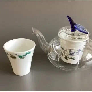 有田焼 パンプキンポット 青＆ミニカップ すみれ柄【東洋セラミックス】 ティーポット カップ コップ ティータイム お家カフェ 茶 花 食器 au036
