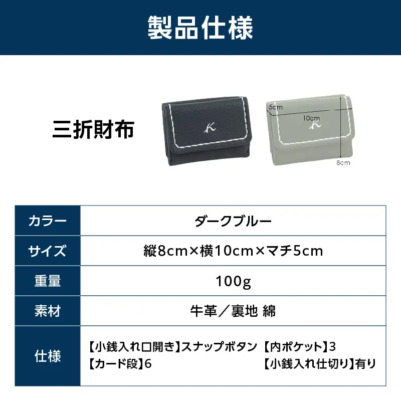 三折財布（YH0211 10102）ダークブルー〈キタムラ〉 AGG0056-01