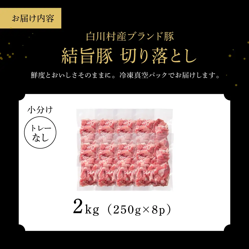 結旨豚 ウデ又はモモ 切り落とし 250g×8p（計2kg） トレーなし 簡易包装 ｜ 肉 お肉 豚肉 国産 切り落とし 切落し 薄切り 訳あり 白川郷 岐阜県 白川村 ブランド豚 人気 おすすめ ギフト 飛騨高山ミート