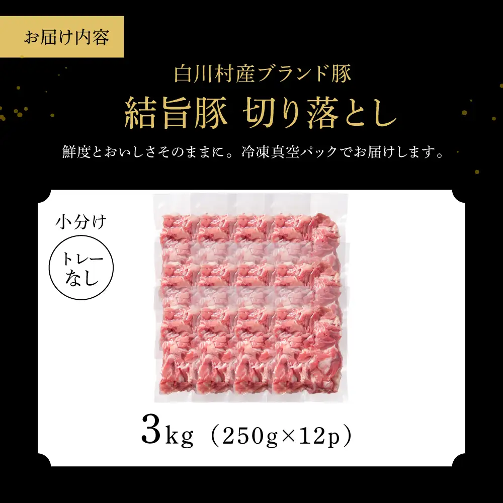 結旨豚 ウデ又はモモ 切り落とし 250g×12p（計3kg） トレーなし 簡易包装  ｜ 肉 お肉 豚肉 国産 切り落とし 切落し 薄切り 訳あり 白川郷 岐阜県 白川村 ブランド豚 人気 おすすめ ギフト 飛騨高山ミート