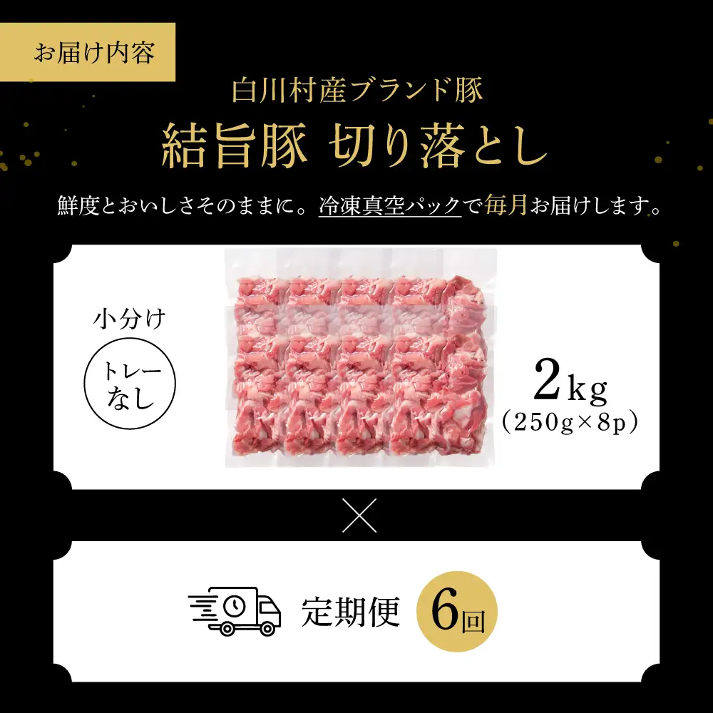 《 定期便 》全6回 結旨豚 ウデ又はモモ 切り落とし 250g×8p（計2kg） トレーなし 簡易包装  ｜ 肉 お肉 豚肉 国産 切り落とし 切落し 薄切り 訳あり 白川郷 岐阜県 白川村 ブランド豚 人気 おすすめ ギフト 飛騨高山ミート