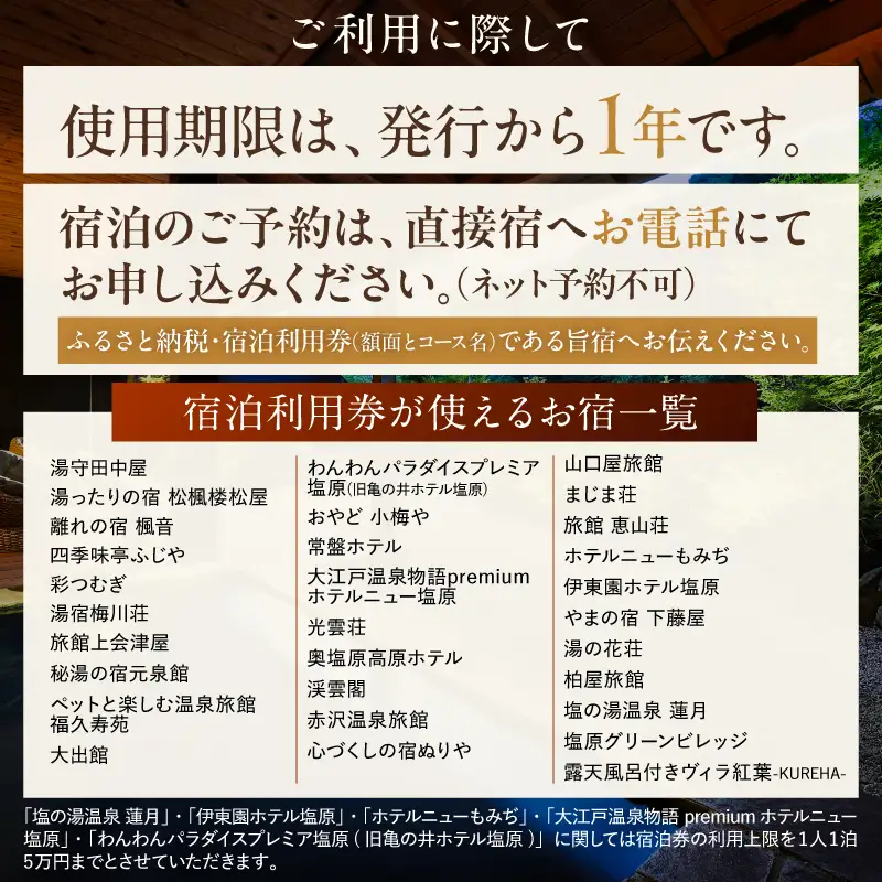 塩原温泉宿泊利用券(桜コース・21,000円分) 【ns010-007】