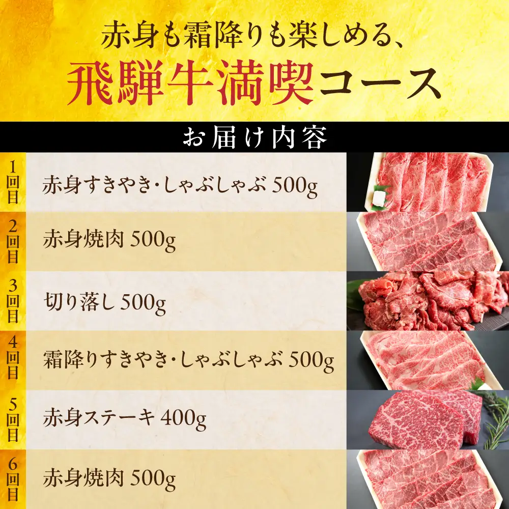 飛騨牛　A5 牝牛 赤身 6か月定期便 すき焼き しゃぶしゃぶ 黒毛和牛 希少部位 極上 赤身 冷凍 精肉店ふじた 岐阜県 大垣市