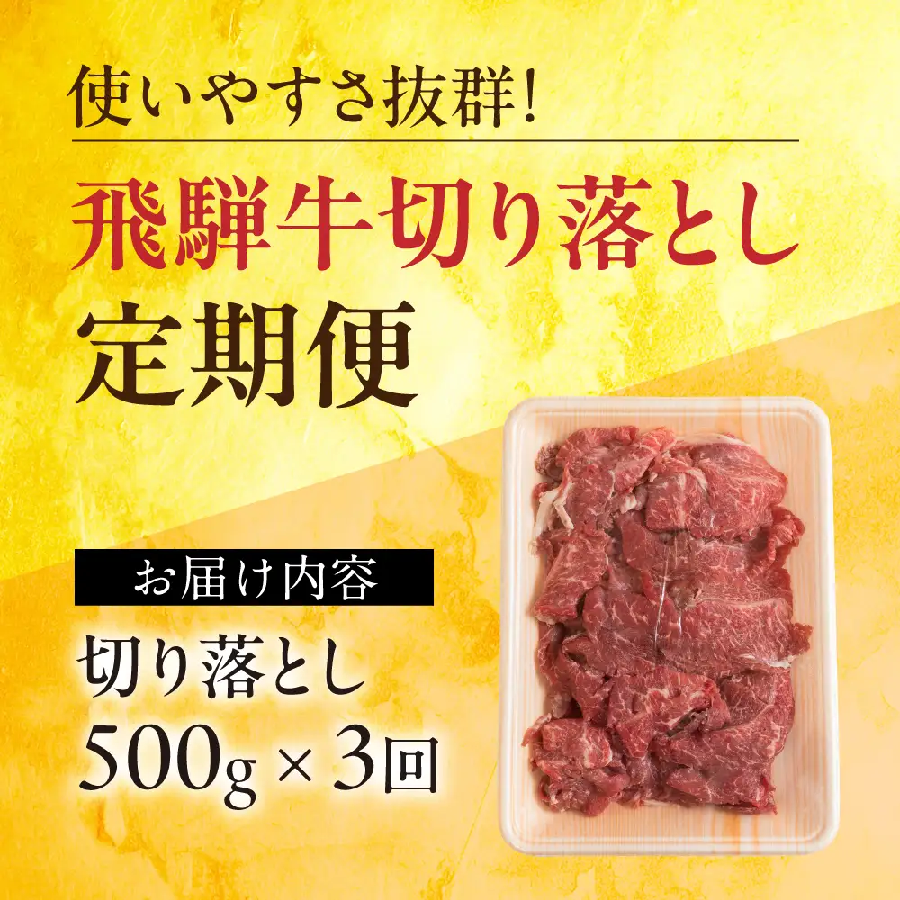 飛騨牛　A5 牝牛 切り落とし 500g 3か月定期便 ステーキ 牛肉 焼肉 高級 黒毛和牛 和牛 切り落とし 訳あり