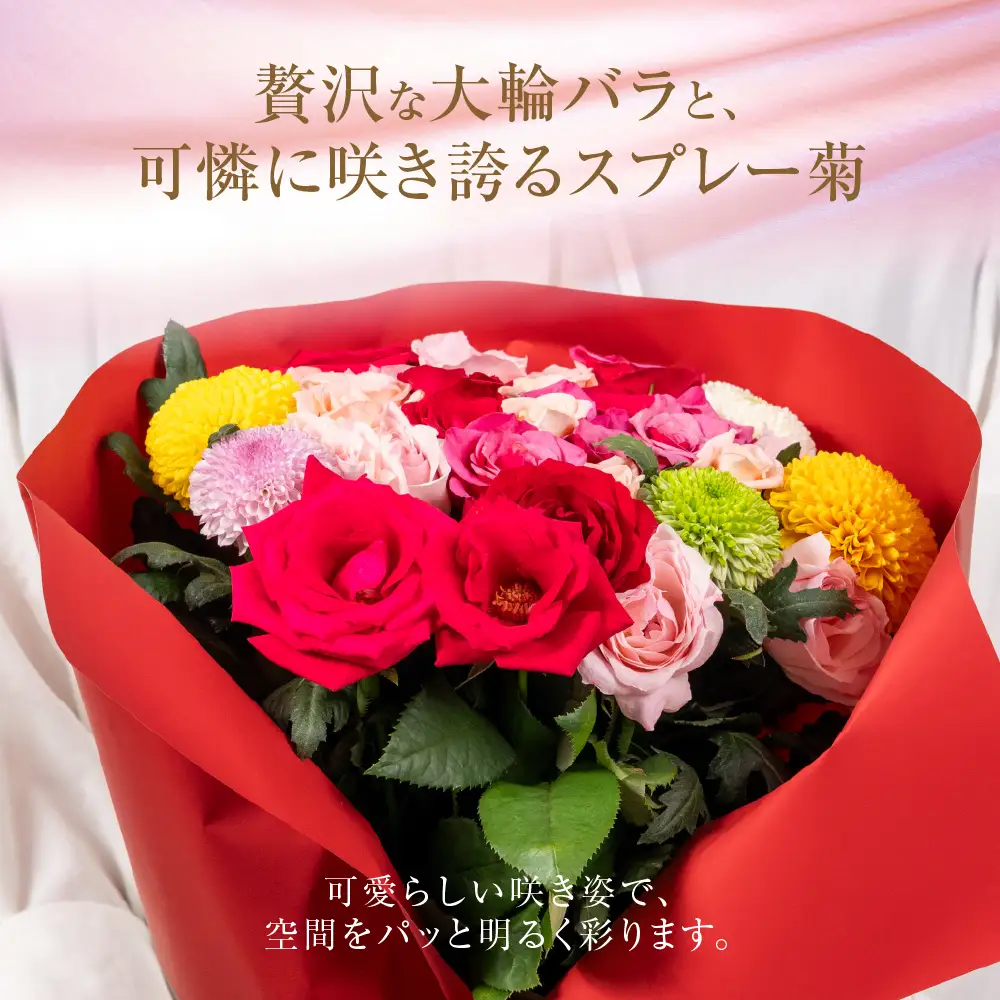 《指定日可》バラ30本と菊のブーケ バラ