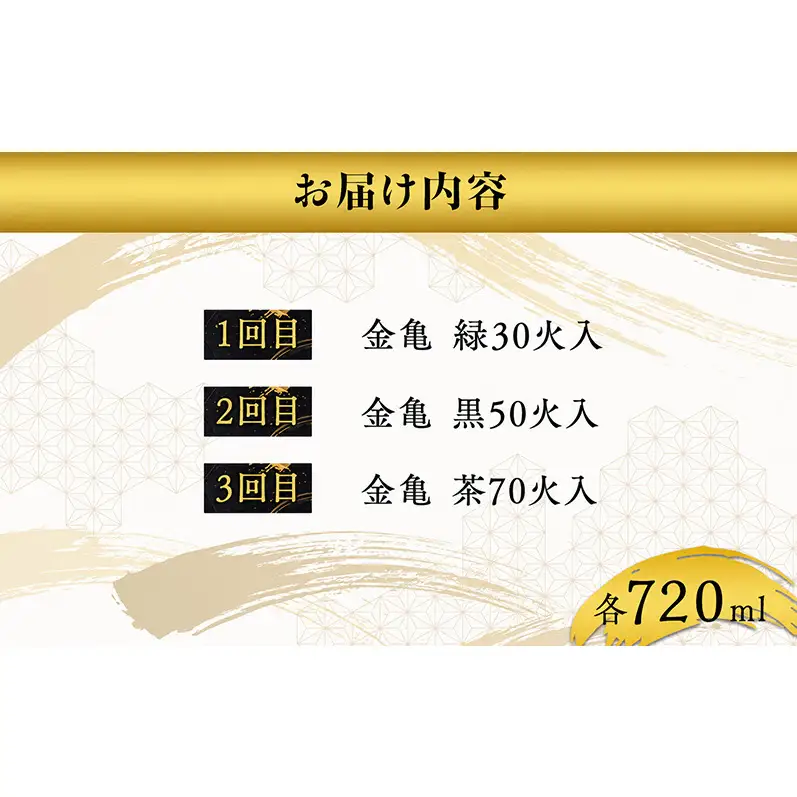 長寿金亀火入れ　3か月定期便 緑30 黒50 茶70　720ml　地酒　日本酒　岡村本家　近江