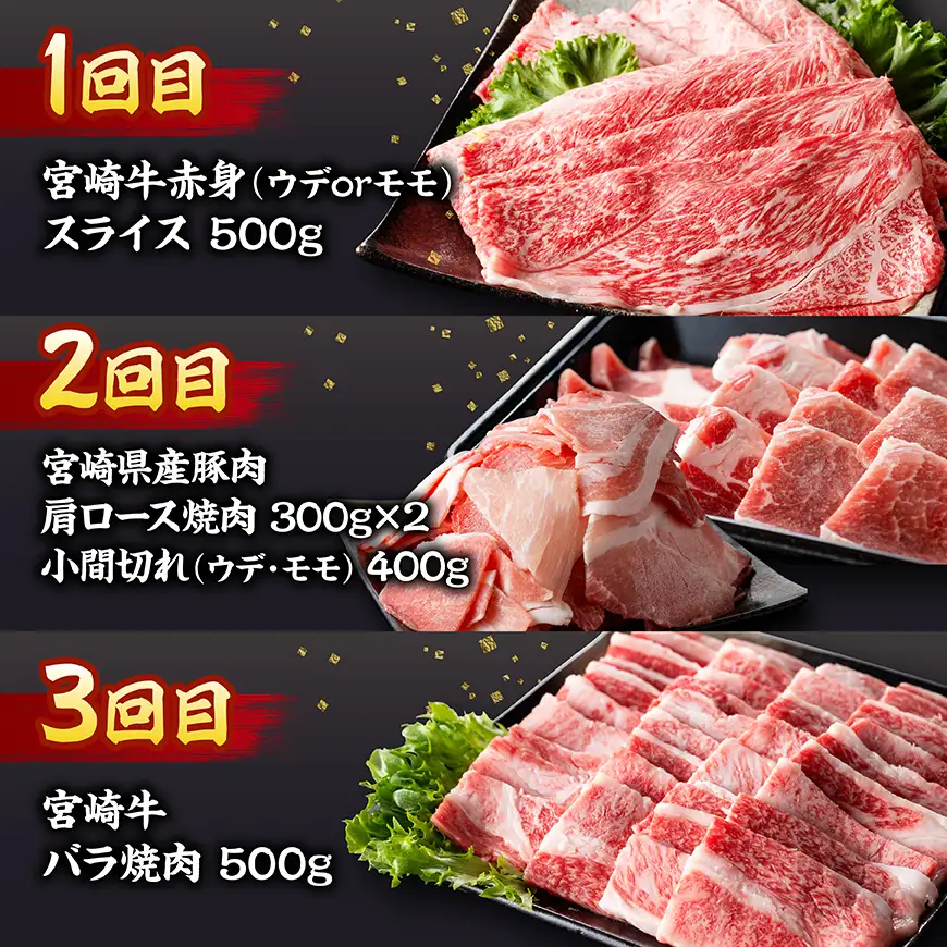 ミヤチクセレクト！宮崎牛・宮崎県産豚肉用途別定期便[3ヶ月コース] 【 肉 宮崎牛 牛肉 豚肉 小分け パック こま切れ スライス 詰め合わせ 送料無料 】