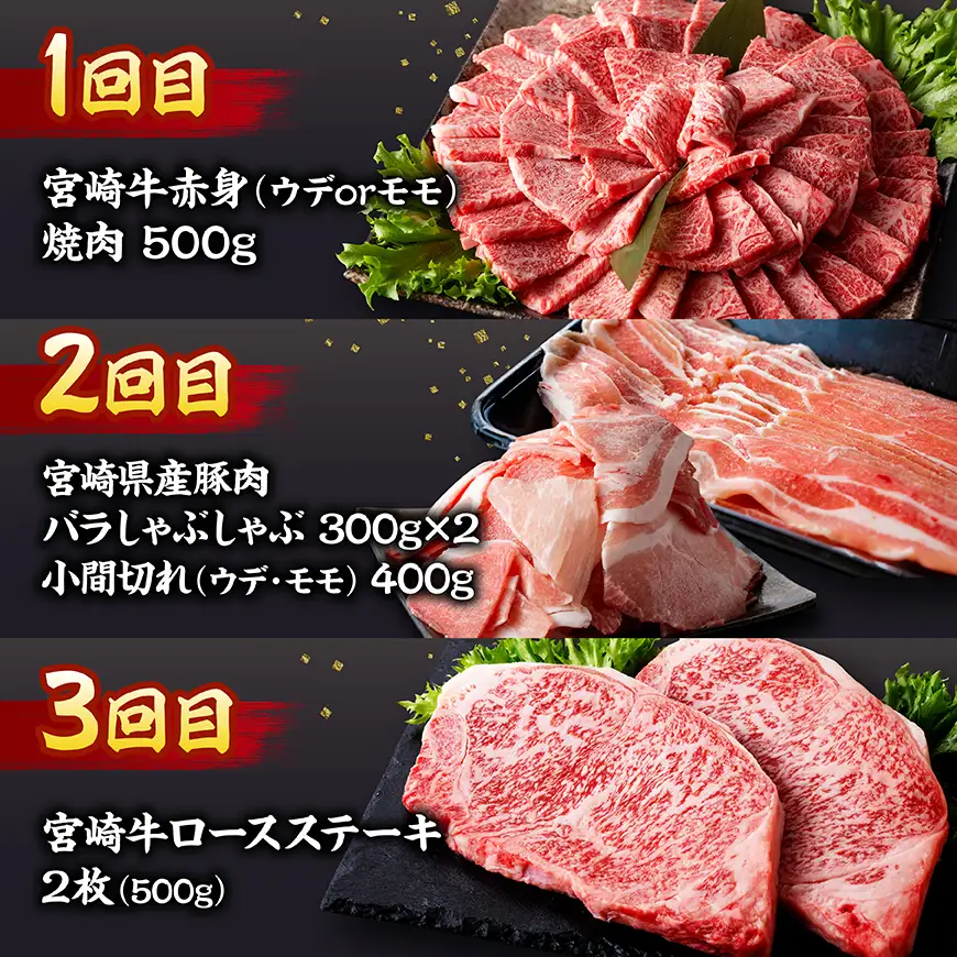 ミヤチクセレクト！宮崎牛・宮崎県産豚肉満足定期便[3ヶ月コース] 【 肉 宮崎牛 牛肉 豚肉 小分け パック こま切れ スライス 詰め合わせ 送料無料 】