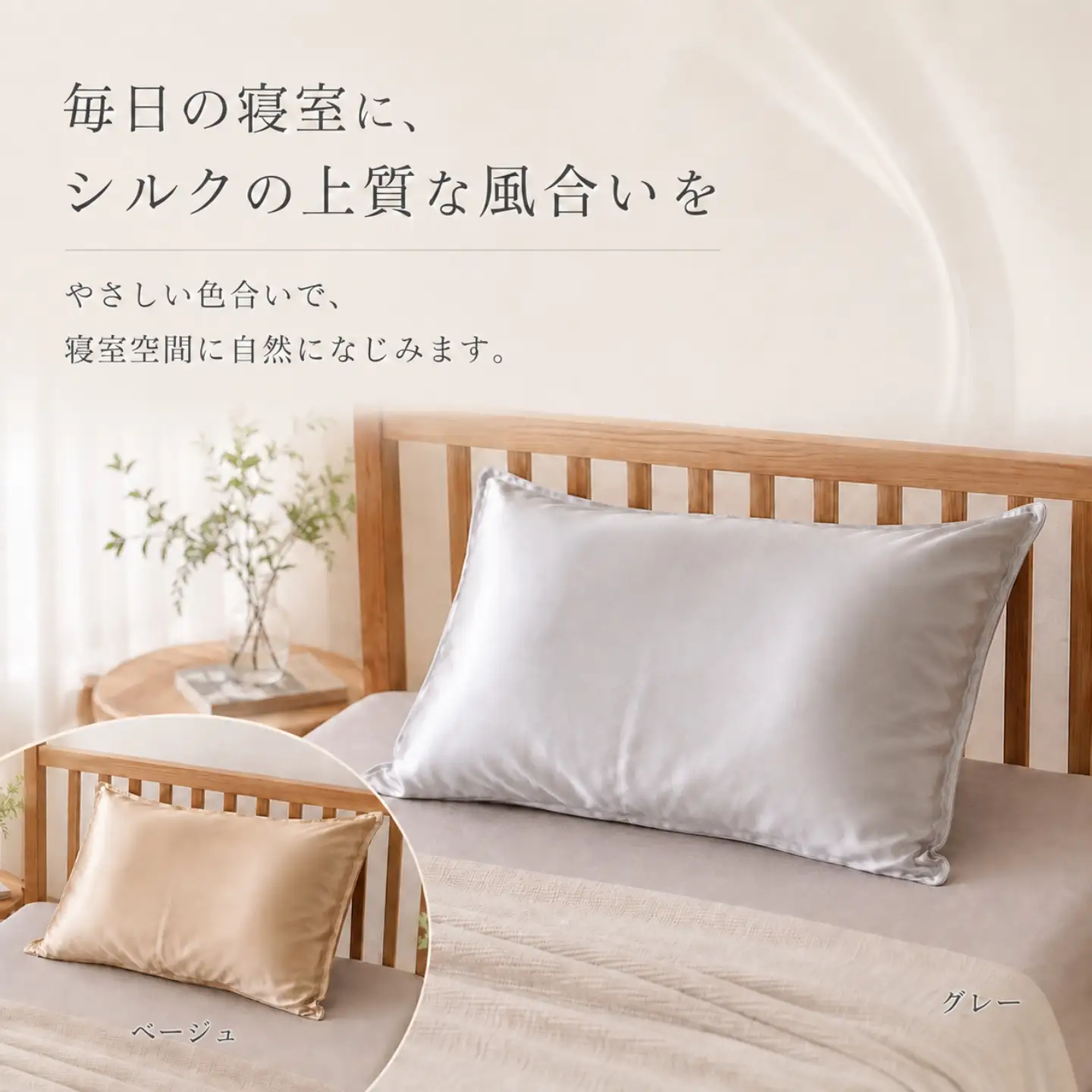 極上19匁シルクものぐさピロケース【ベージュ】