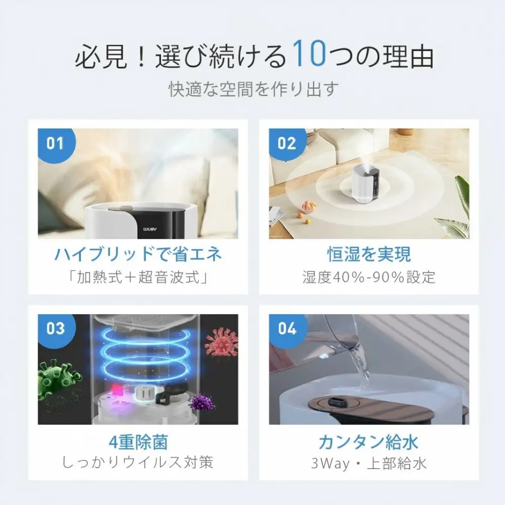 6Lハイブリッド加湿器 ホワイト【11100-2609】