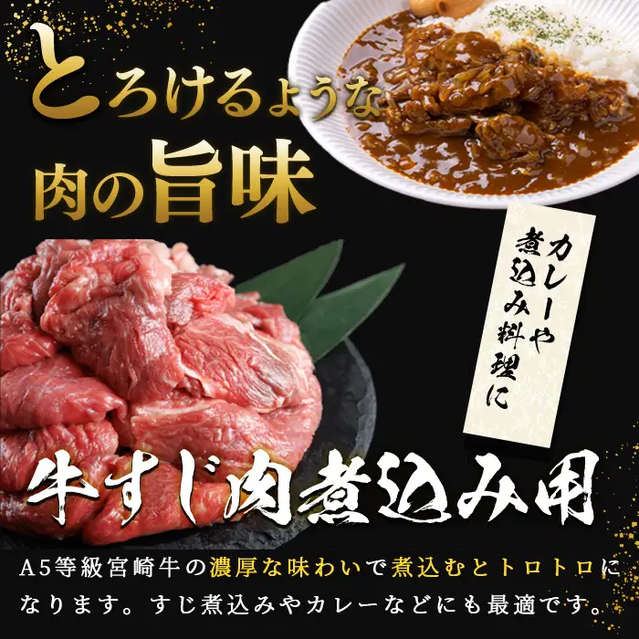 A5 等級 宮崎牛 すじ肉 煮込み用(計1kg・500g×2P) 黒毛和牛 牛スジ肉 牛 牛肉 肉 にく 牛すじ煮込み 煮込み どて煮 カレー ビーフシチュー おでん スープ 冷凍 個包装【OT-13】【KNOT合同会社】