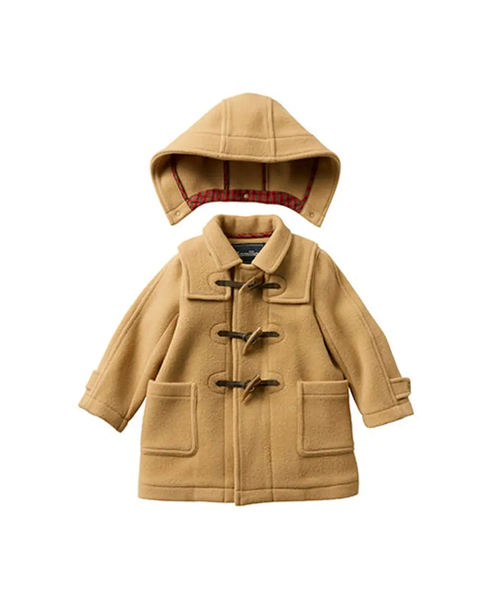 【ファミリア（familiar）】ダッフルコート　130ｃｍ　ベージュ｜子ども服　男の子　女の子　KIDS　メルトン素材　ファミリアチェック　フード　取り外し可能