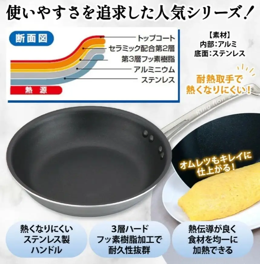IH用 キングフロンフライパン浅型２７ｃｍ（ガラス蓋付き）