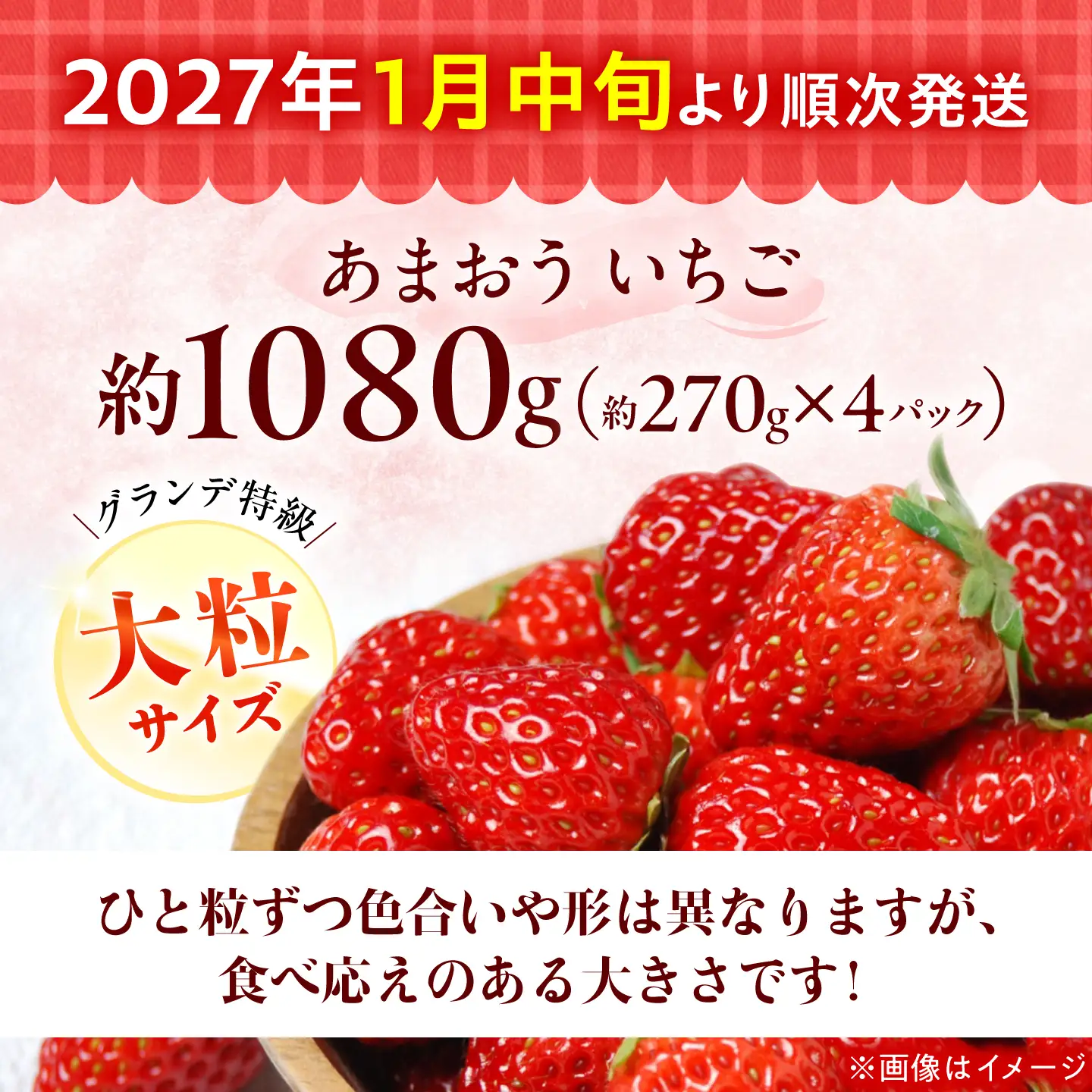 あまおう いちご 1080g（約270g×4パック）【2027年1月中旬より順次発送】《築上町》【株式会社HSP-テクノ】 いちご 苺 グランデ等級 果物 イチゴ[ABFG001]