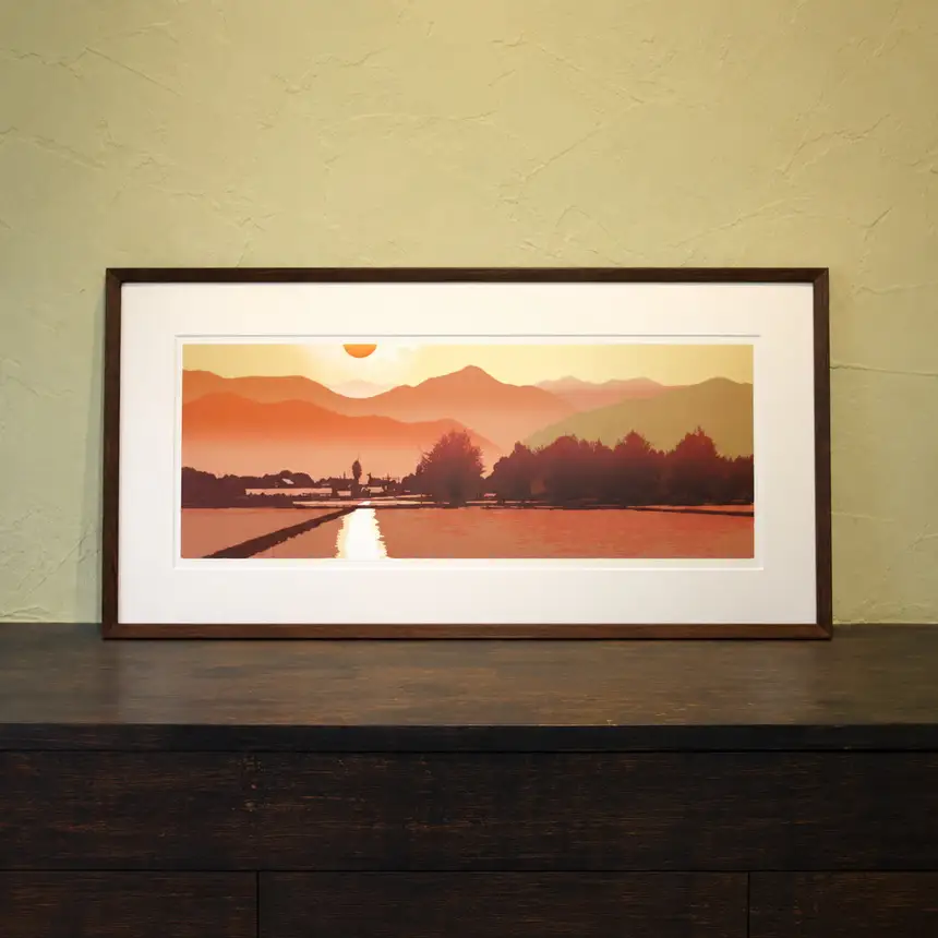 福本吉秀版画「安曇野夕照」 | 安曇野SKY版画工房