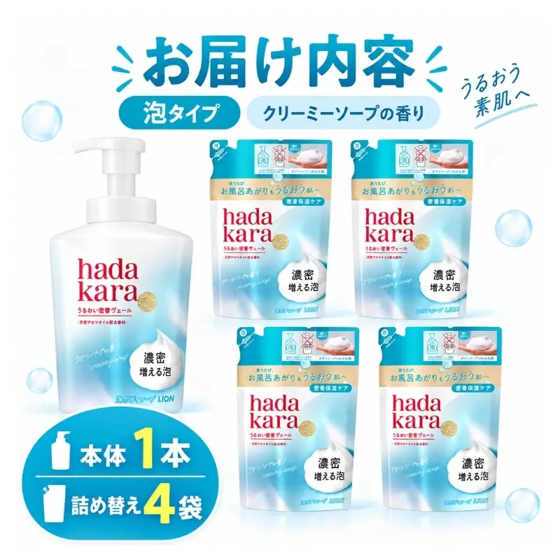 ボディソープ ハダカラ 泡 クリーミー 本体+詰替4 ボディソープ