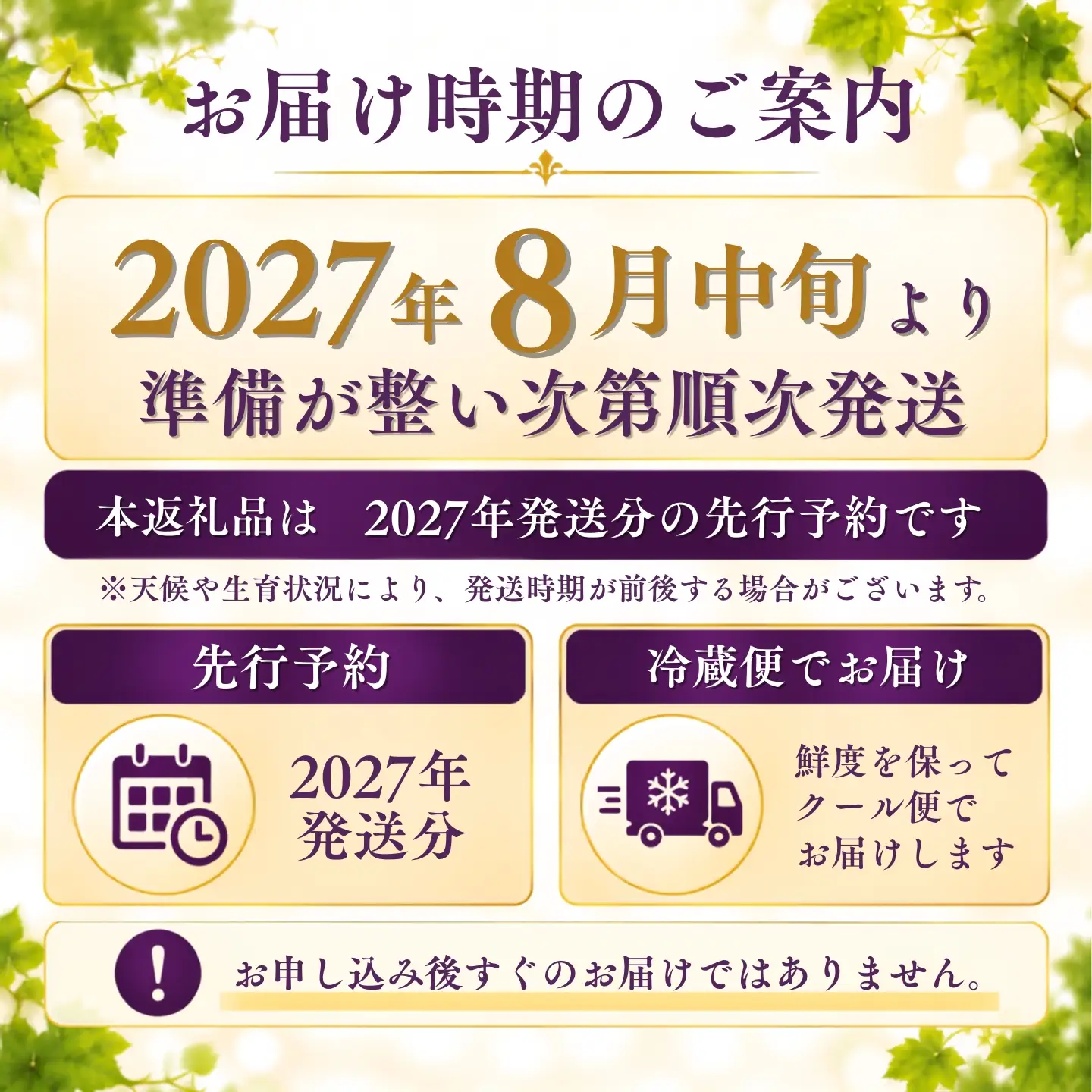 【2027年 先行予約】山梨県産　種なし ピオーネ 3~5房　(約2㎏）