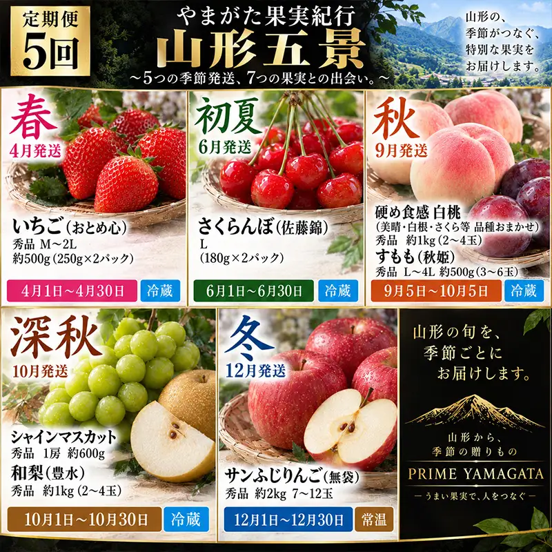 【定期便5回】やまがた果実紀行 山形五景 ～5つの季節発送、7つの果実との出会い～ FY26-287