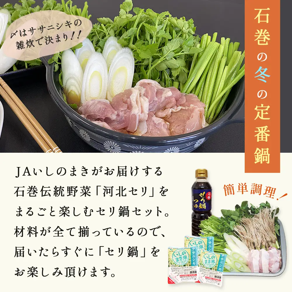 ＜11月配送＞ せり鍋セット せり3束 1-2人前 少量 河北せり 鍋セット 宮城県産