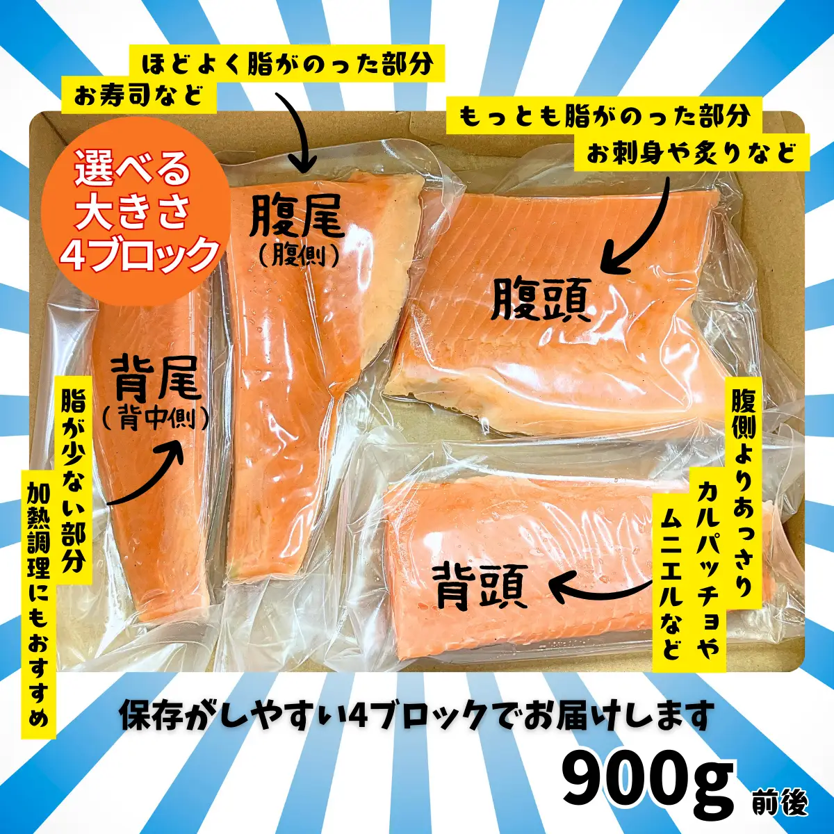 スモーク サーモン 900g 4ブロック 鮭 サケ 冷凍 《蟹屋：KNY》