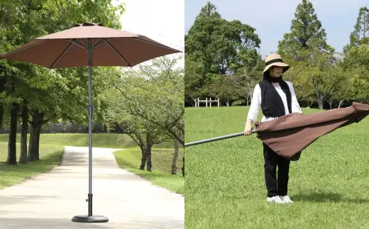 アルミパラソル 240cm ブラウン （ CD：37852 ） クランクハンドル式 アウトドア 庭 ガーデン テラス ガーデンパラソル 日除け アルミ製 おしゃれ 50 PM