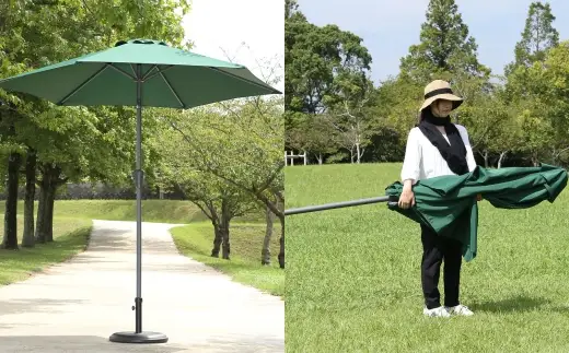 アルミパラソル 240cm グリーン （ CD：37850 ） クランクハンドル式 アウトドア 庭 ガーデン テラス ガーデンパラソル 日除け アルミ製 おしゃれ 50 PM
