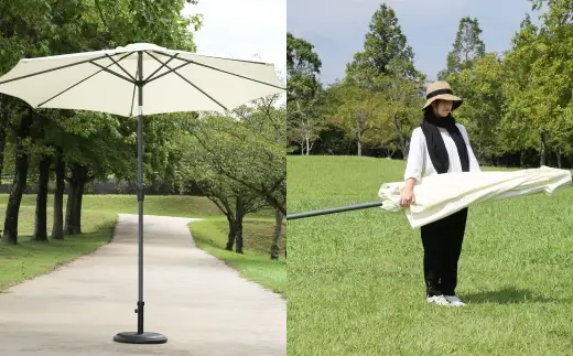 アルミパラソル 270cm アイボリー （ CD：85185 ） クランクハンドル式 アウトドア 庭 ガーデン テラス ガーデンパラソル 日除け アルミ製 おしゃれ 50 PM