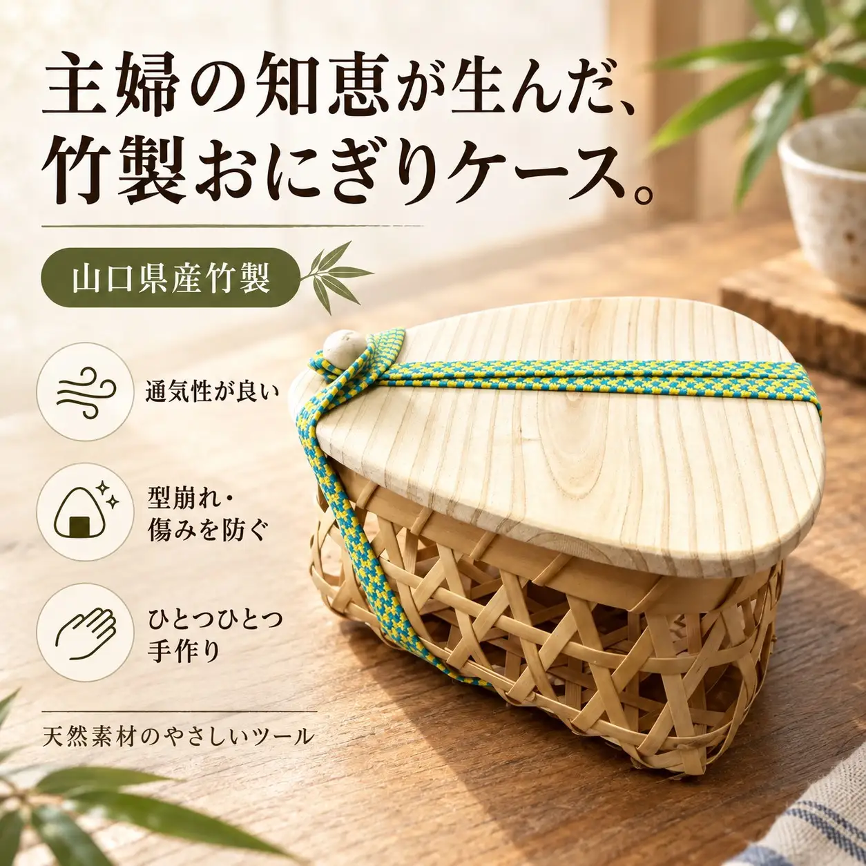 山口県産竹工芸 竹製 おにぎりケース