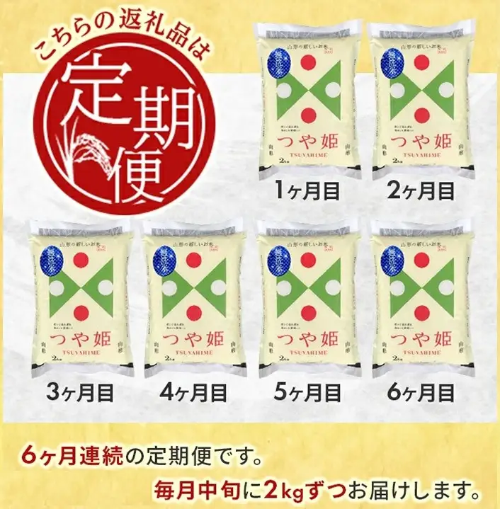 SE0630　10月中旬発送開始／【6回定期便】［無洗米］特別栽培米つや姫　2kg×6回(計12kg) 農家直送 AG
