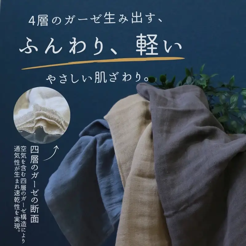 4重ガーゼ フェイスタオル 8枚セット（ブルーグレー）