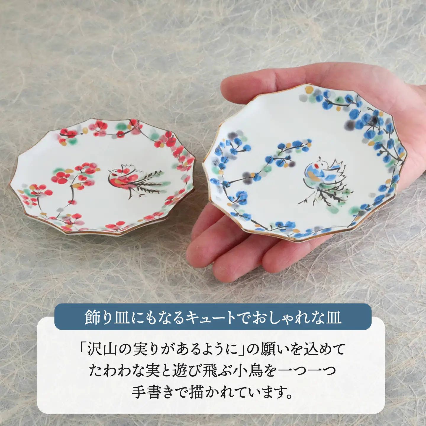 実りの小鳥12角(パラソル)砂糖衣の豆小皿 2枚セット【buzan 武山窯】食器 プレート お皿[MBA072]
