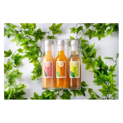 N016 きわみみかんジュース　あら川の桃ドリンク　紀州南高梅ドリンク　２００ｍｌ×各１本　アクリルケース入