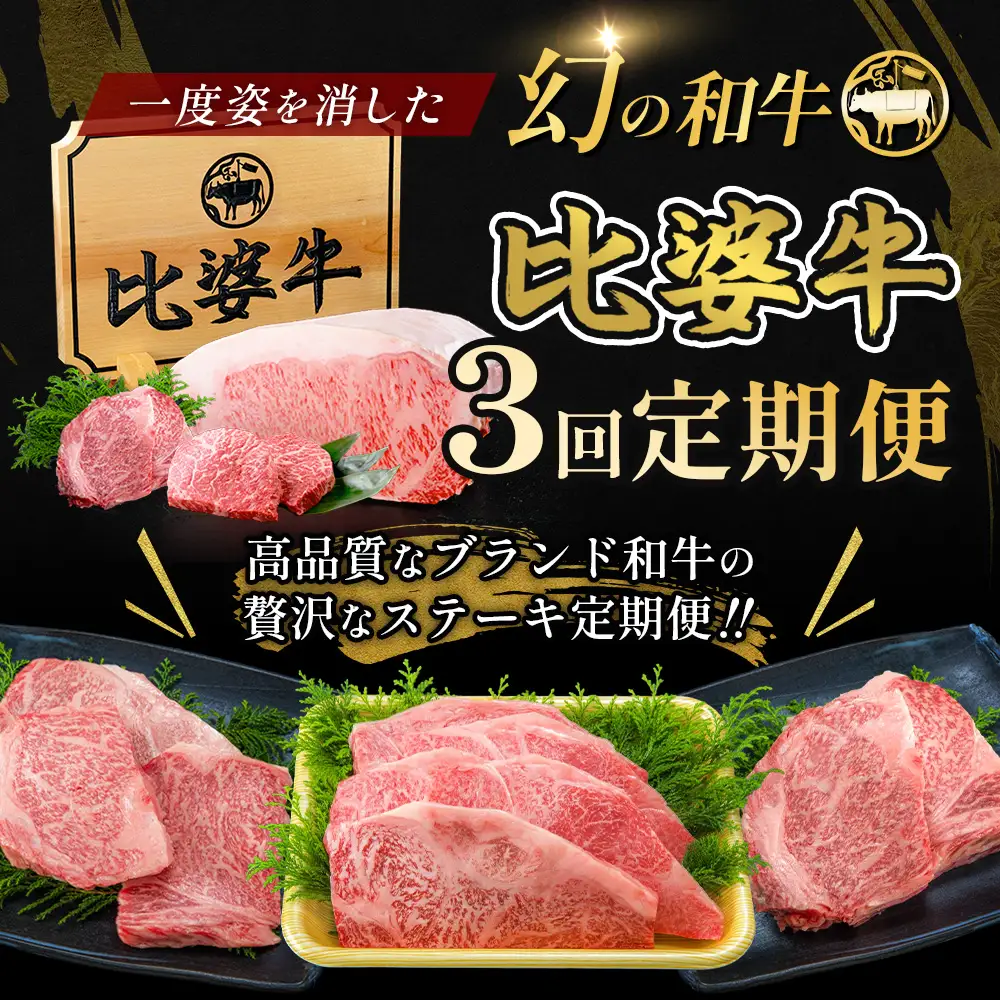 比婆牛 牛肉 定期便 3回 ステーキ定期便（合計 3kg）