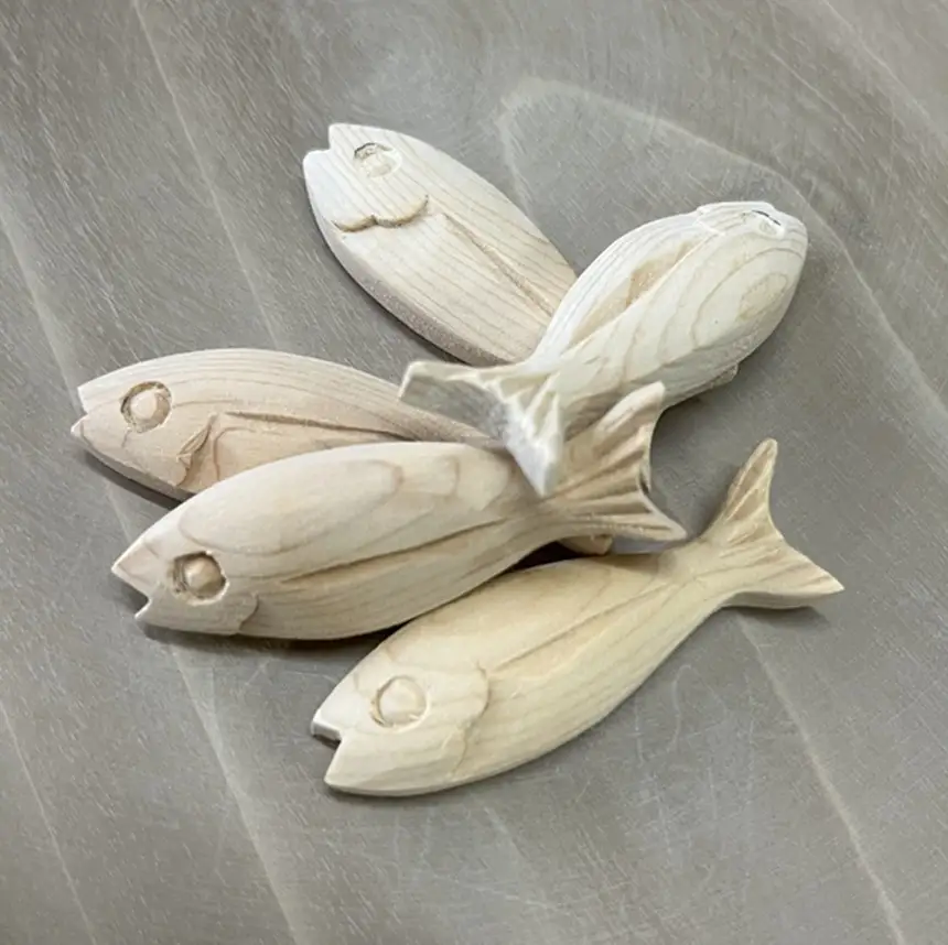 木彫刻工房おけや 木製 箸置き さかな 5個セット | 木彫刻 木製 箸置き 魚 さかな 手作り 職人 伝統工芸 木島平村 長野県 信州 北信州