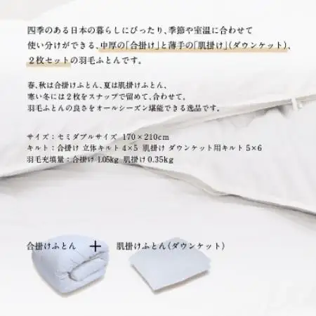 【富士新幸謹製】DOWNPASS 二枚合わせ 羽毛ふとん・セミダブル|ハンガリーグースダウン93%【配送不可地域：離島】【1786524】