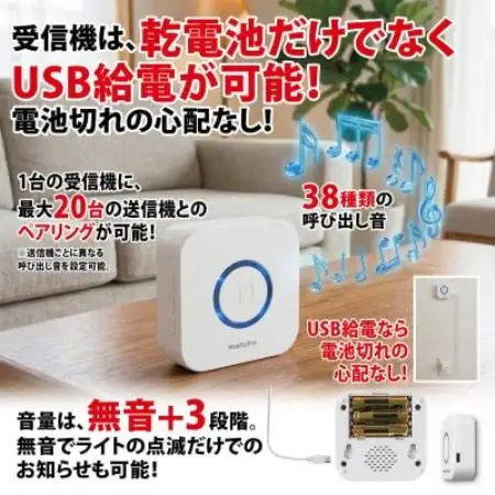 ワイヤレス呼び出しベル おまもりベル ダブル送信機セット(受信機+丸形送信機+腕時計型送信機セット)【配送不可地域：沖縄県】【1747226】