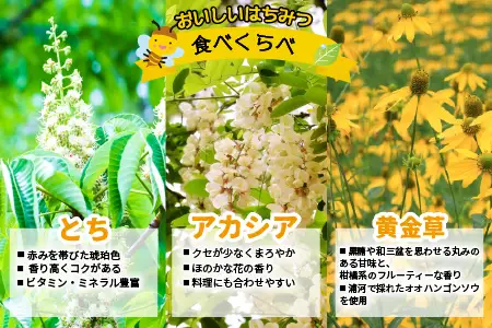 国産純粋完熟はちみつ3種セット(とち・アカシア・黄金草)ご家庭用計1.5kg[16-1053]