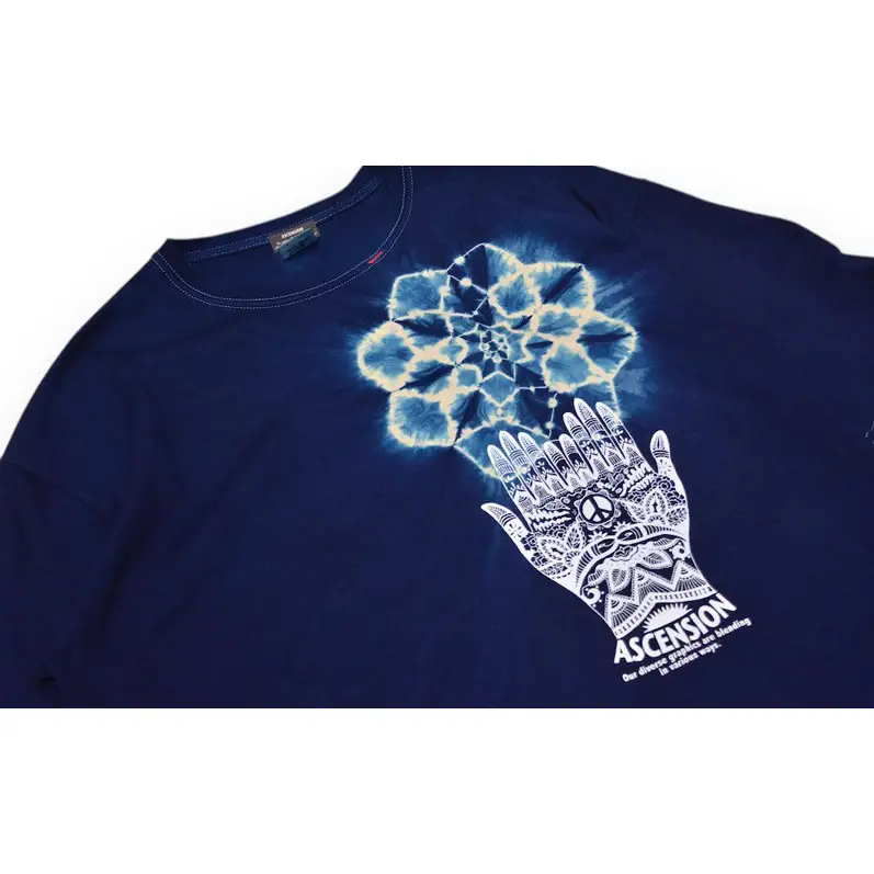 濃紺藍染めTシャツ（ワイドシルエット） X  ASCENSION  黒部の名水染め　Tシャツ ファッション 服 男性 メンズ 女性 レディース 藍染め 藍染 染物 XLサイズ