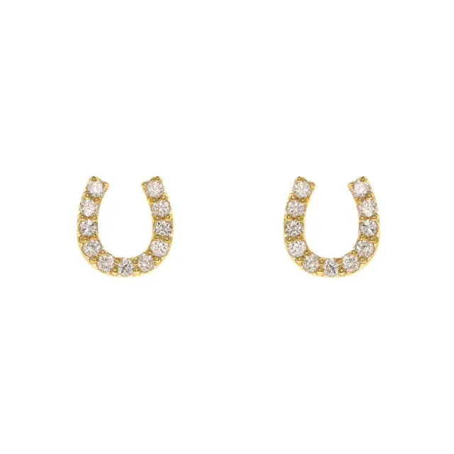 K18YG ホースシュー ダイヤモンド ピアス /b0416da