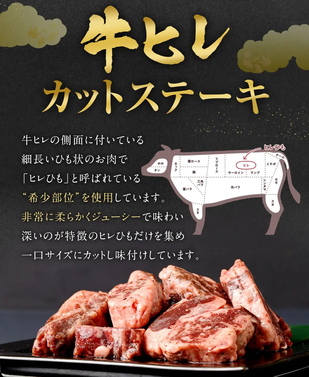 【訳あり】味付き 牛ヒレ カットステーキ （タレ） 約300g×5パック 計約1.5kg ヒレひも お肉 牛肉