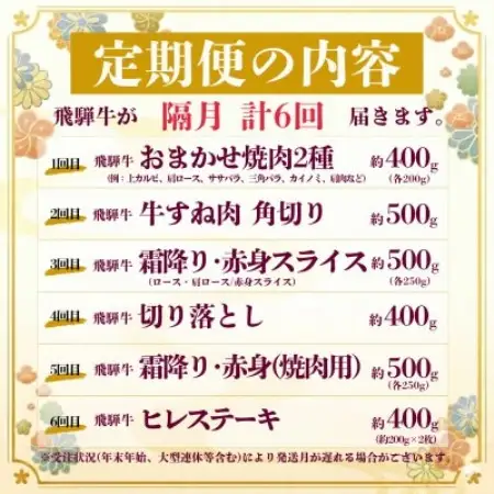 【2ヵ月毎定期便】飛騨牛 特選少なめ定期便 計2.7kg全6回【配送不可地域：離島】【4093883】