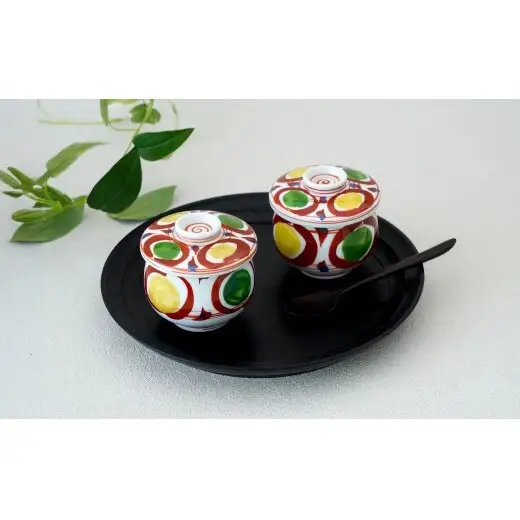 有田焼 錦二色丸紋ひさご茶碗蒸し 2個組【マルコウ陶苑】食器 器 うつわ 茶碗蒸し 食器セット 和食器 プレゼント 贈り物 ペア ギフト dg008