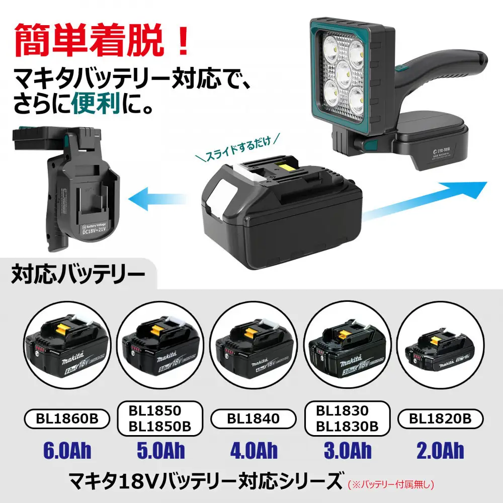 バッテリー着脱式LED投光器 15W「マッチングファイターV18 XS」YC-T01A